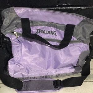 Spaulding purple & grey zippered bag short handles & shoulder strap drink holder